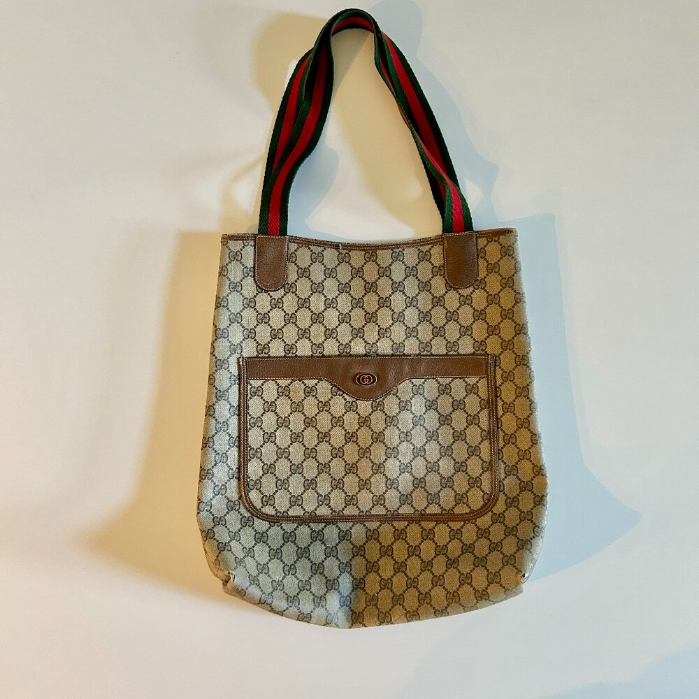 Vintage 80s Gucci Double GG Monogram Tote Bag Purse